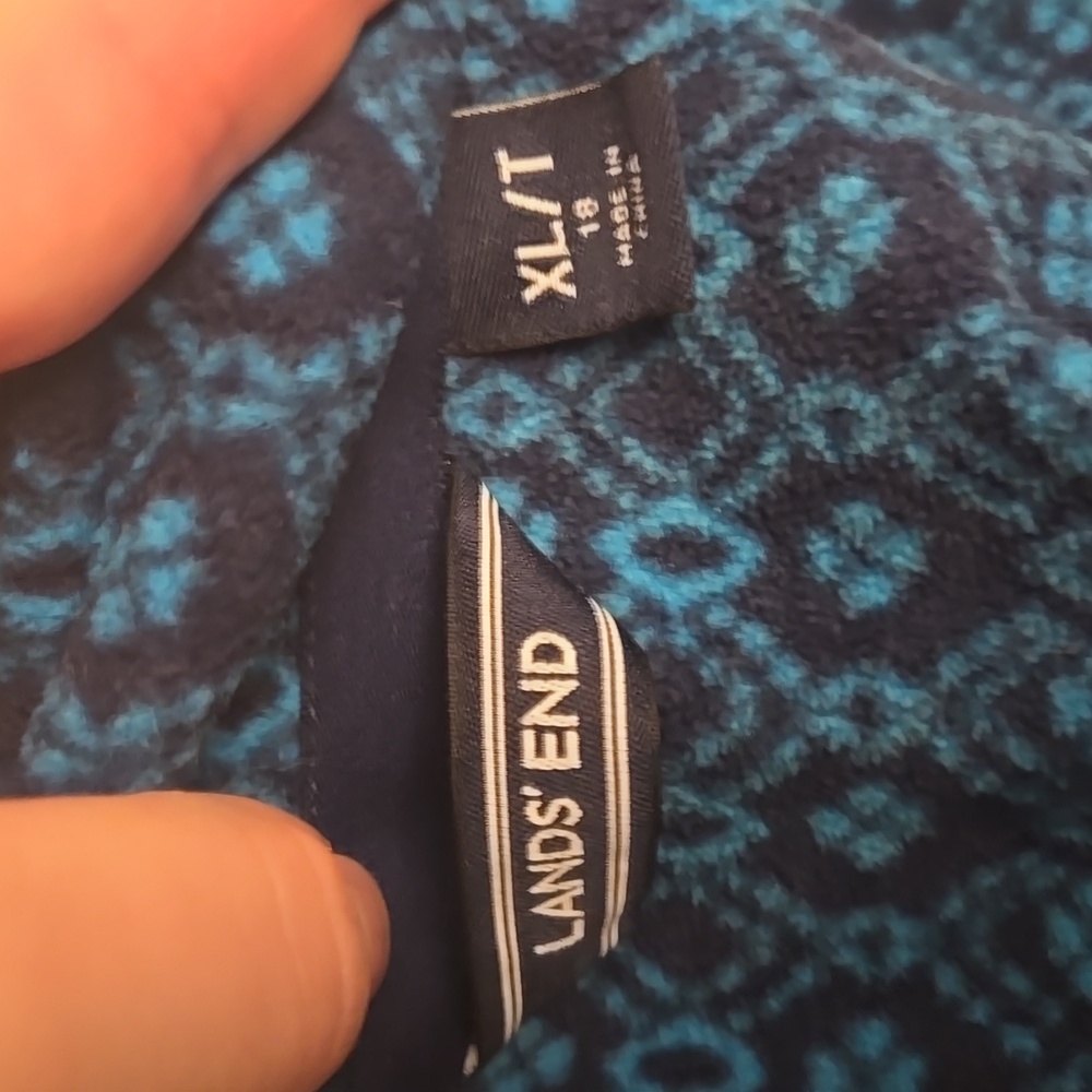 Lands' End Blue Pattern Zip Up Pullover Fleece - image 5